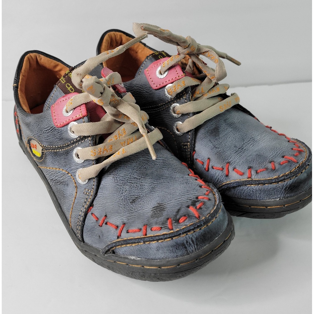 TMA EYES Original TMA'Time Blue Leather Whipstitch Lace Up Shoes Womens 40